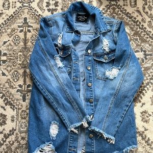 100% cotton oversized distressed denim jacket